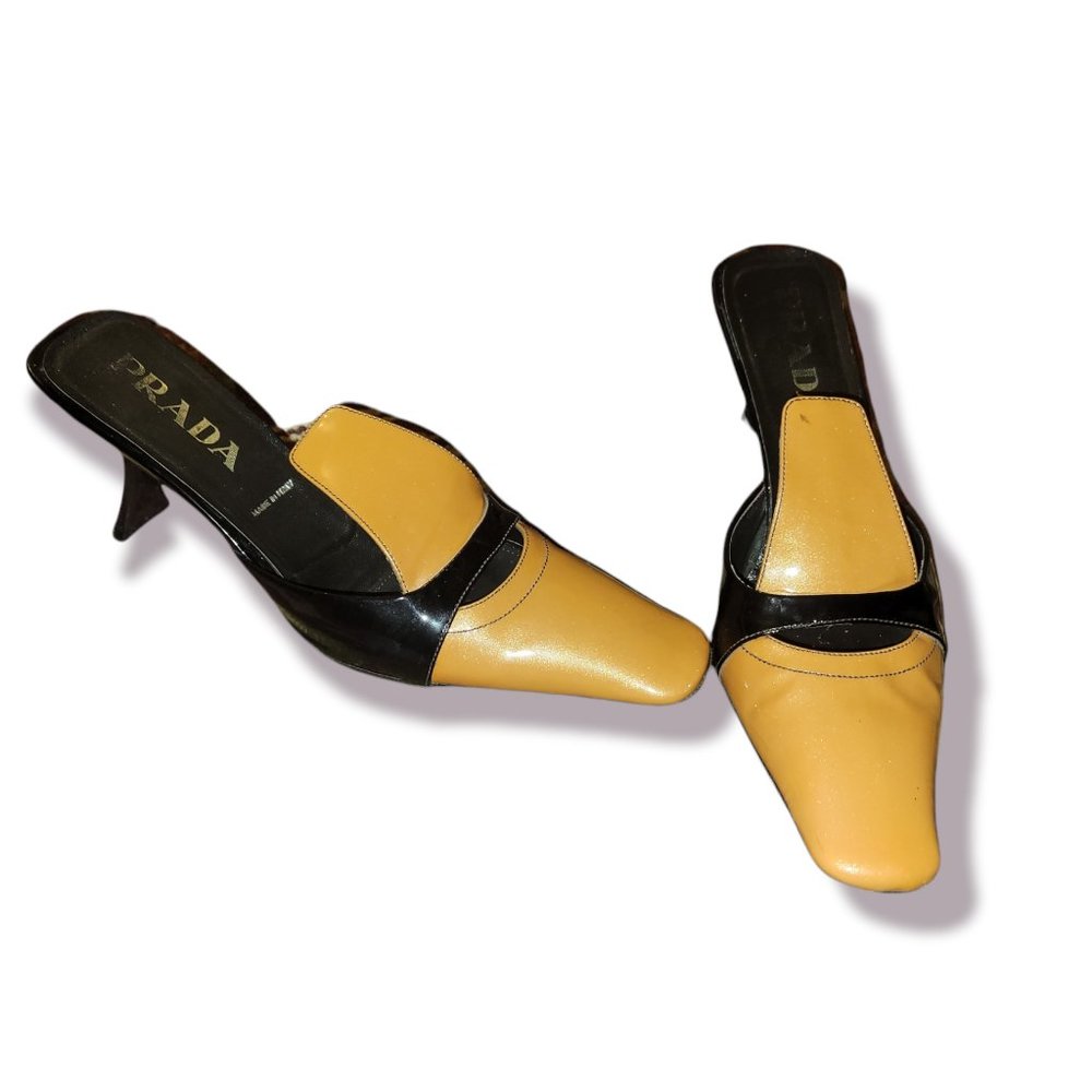 Prada  Vintage multicolor Patent Leather Kitten Pumps Mule Shoes  US Size7 Italy